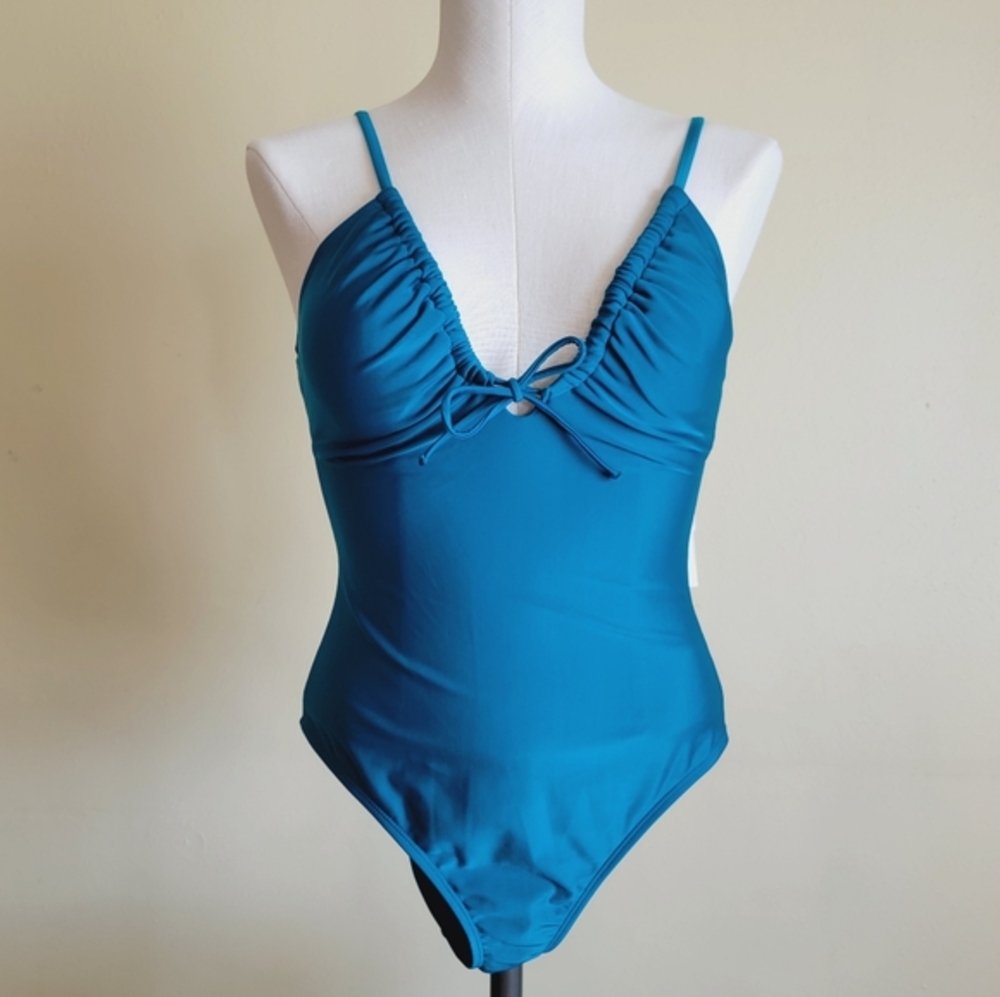 Plunge Tie Front Tunneled One Piece Swimsuit | Shade & Shore